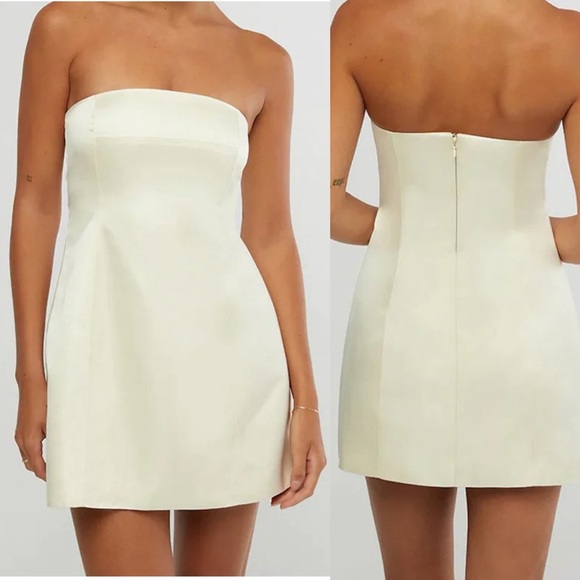WeWoreWhat Size 4 NWT Strapless Peplum Mini Dress in Ecru Cream Ivory - Picture 4 of 12